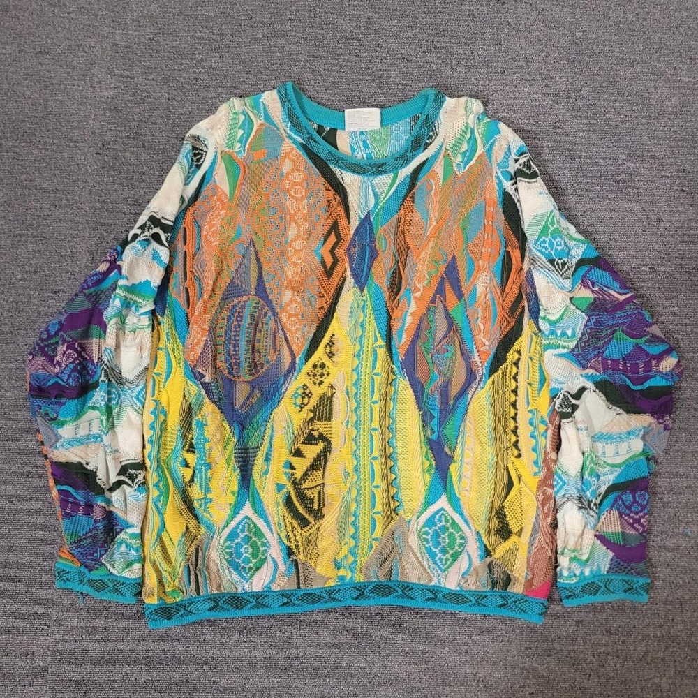 Coogi Size XL Sweater Mens 3D Knit Multicolor Abstract Cotton Australia Vintage
